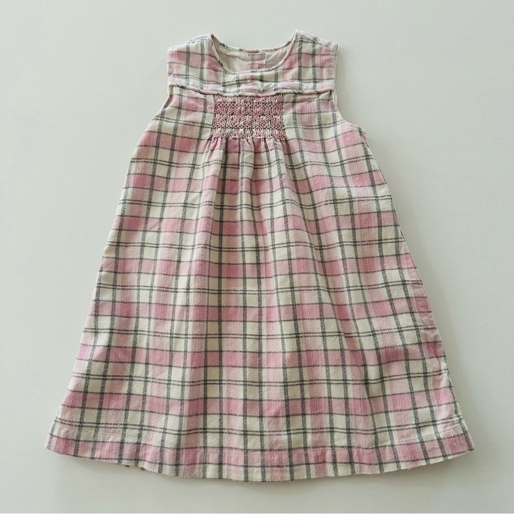 Janie and Jack 12-18 Months Baby Girl Pink Plaid Flannel Smocked Jumper Dress